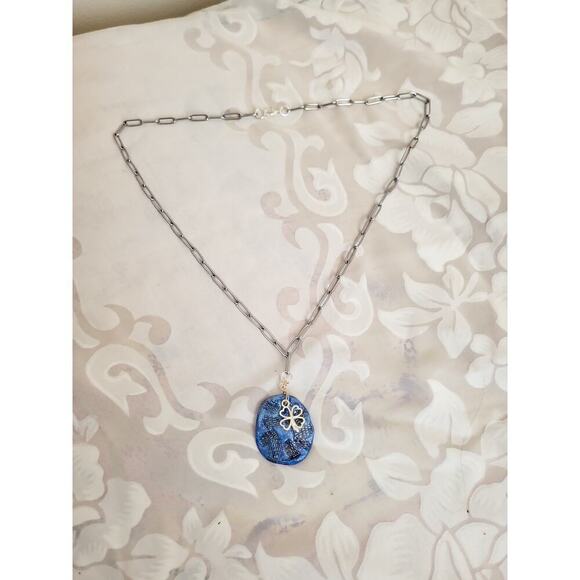 Air Dry Clay Stamped Stainless Steel Paper Clip Chain Clover Charm - Picture 4 of 5